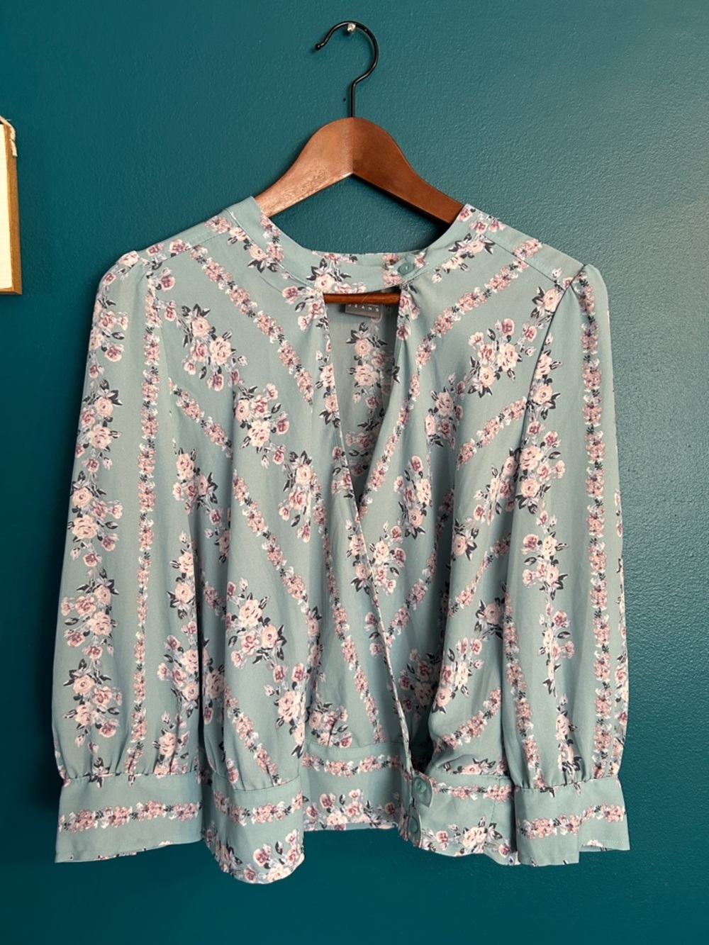 Baby Blue Floral Wrap Blouse